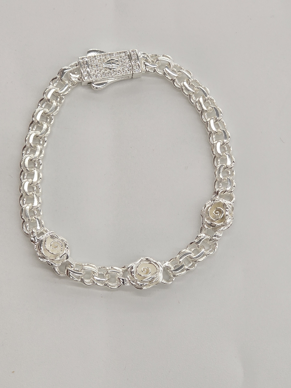 925 Sterling Silver Rose Chino Link Bracelet